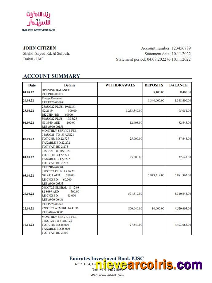 UAE Emirates Investment Bank statement xls